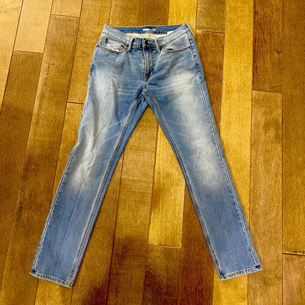 Slim light faded blue jeans